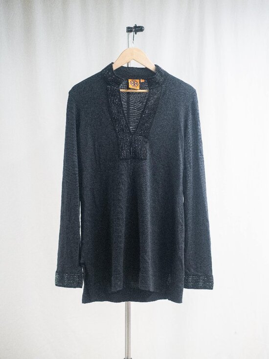 Tory Burch Sweaters - Tory Burch Womens Black 100% Merino Wool Studded Long Sleeve Knit Blouse